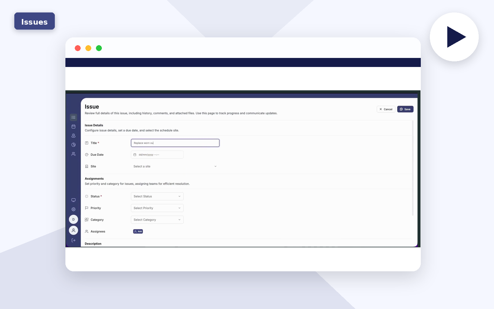 Create an issue in Bluehook